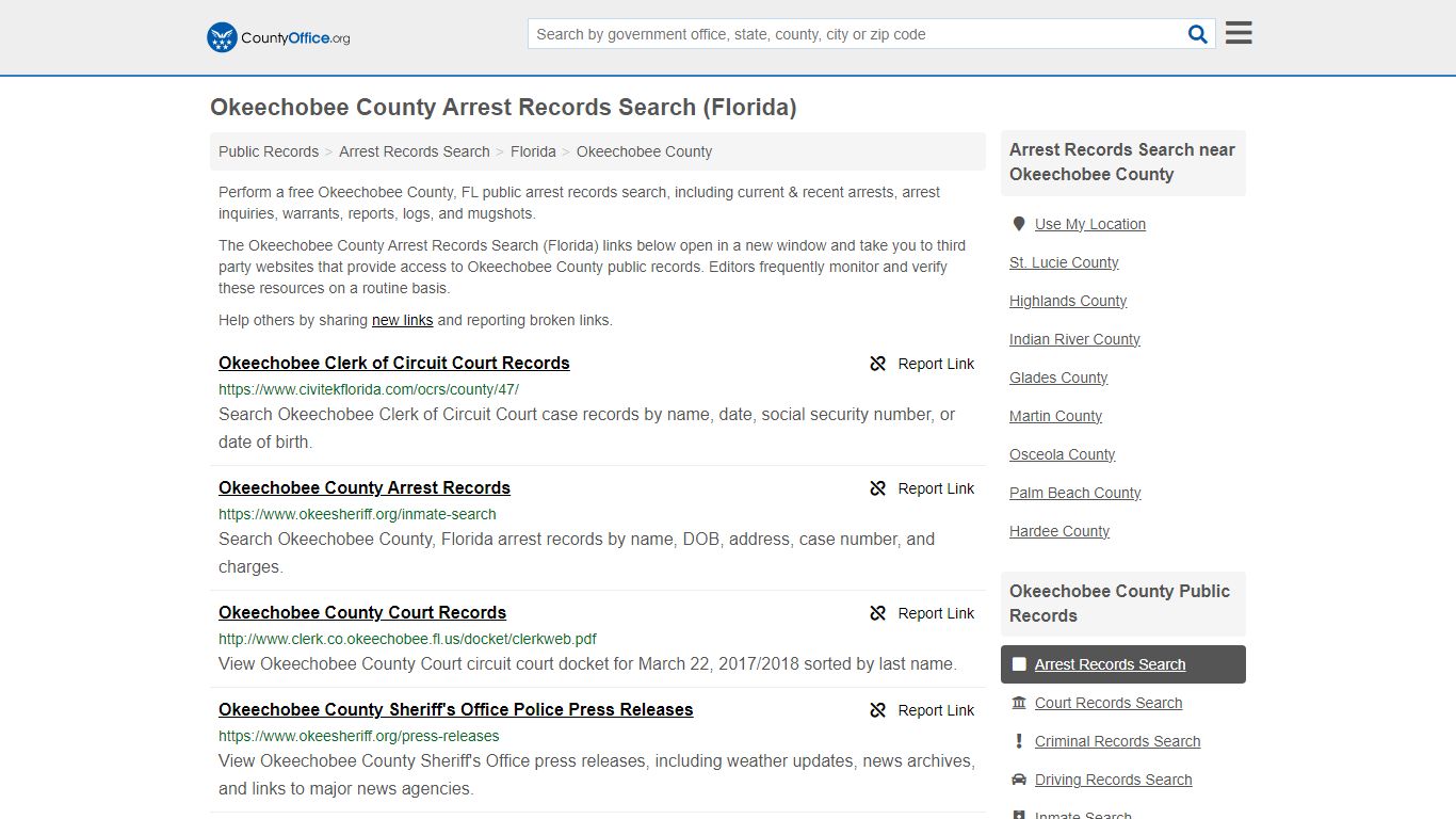 Okeechobee County Arrest Records Search (Florida) - County Office